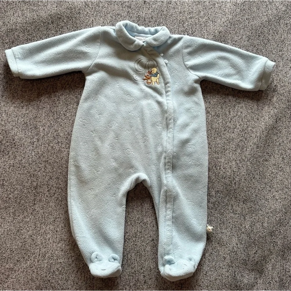 🌟3/$20🌟 Disney Winnie the Pooh Baby Fleece Zip Front Footie Pajamas Size 9 month